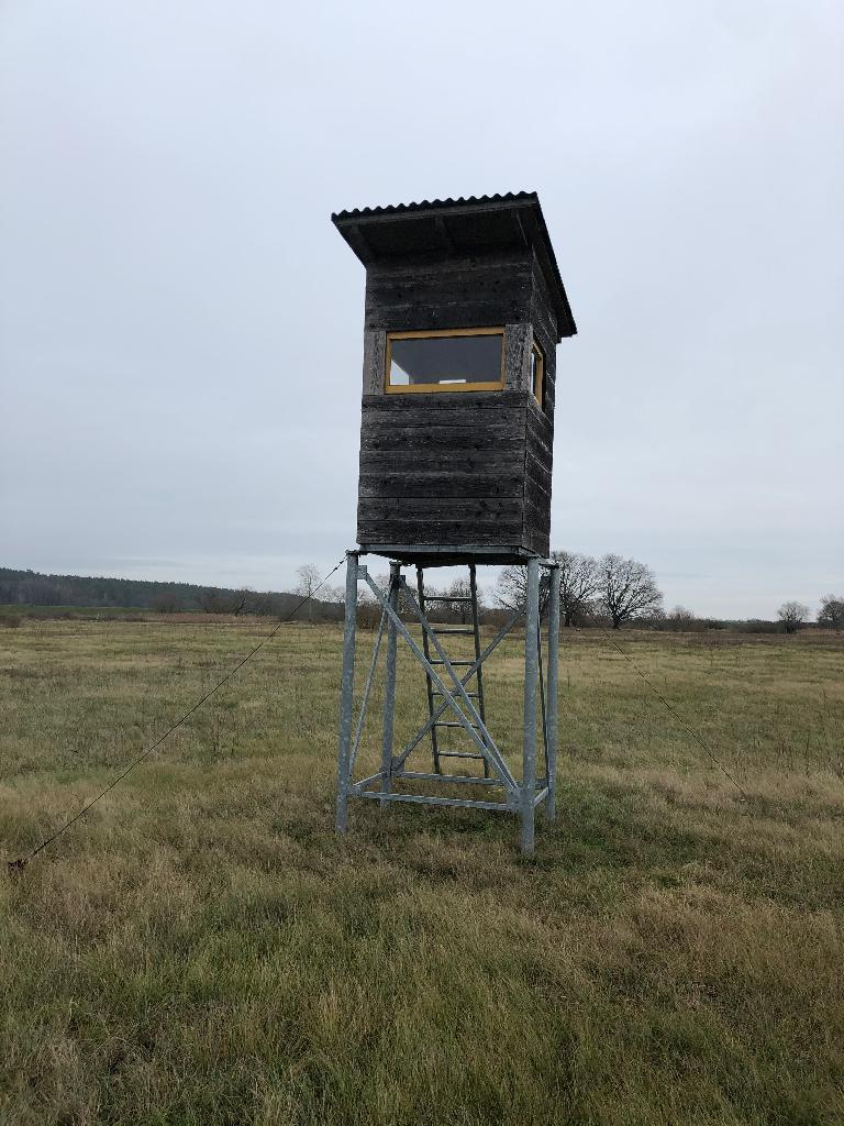 Hochstand, Metallunterbau, Glasfenster